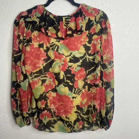 Lauren Ralph Lauren Blouse Womens SP Small P Floral Sheer Lined Ruffle Neck Care - Picture 3 of 12